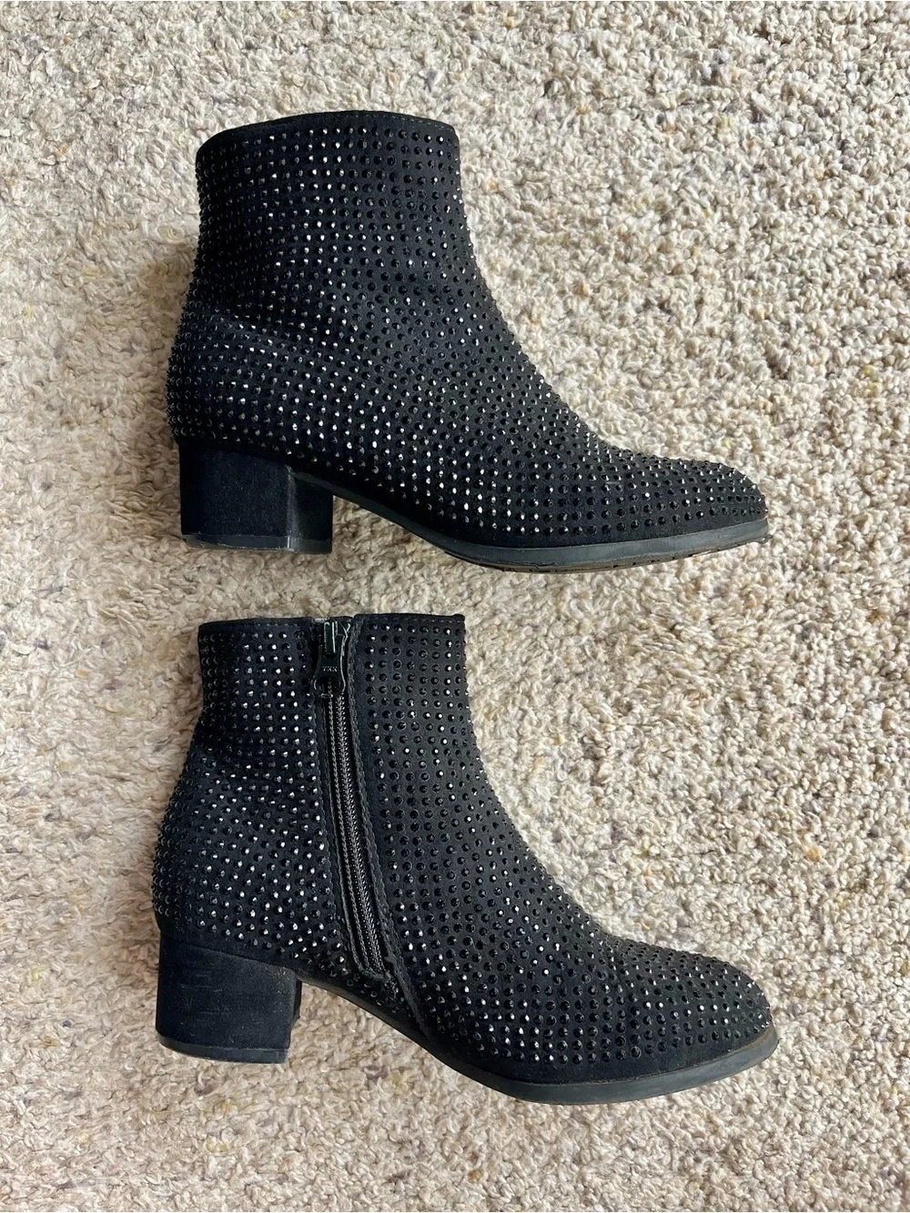 Girls Gita Black Rhinestone Ankle Boots - Size 1